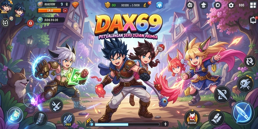 Screenshot utama DAX69 menampilkan aksi seru dalam pertarungan anime.
