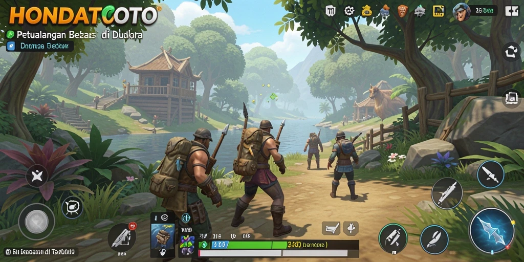 Screenshot gameplay HONDATOTO yang menggambarkan petualangan di dunia terbuka.