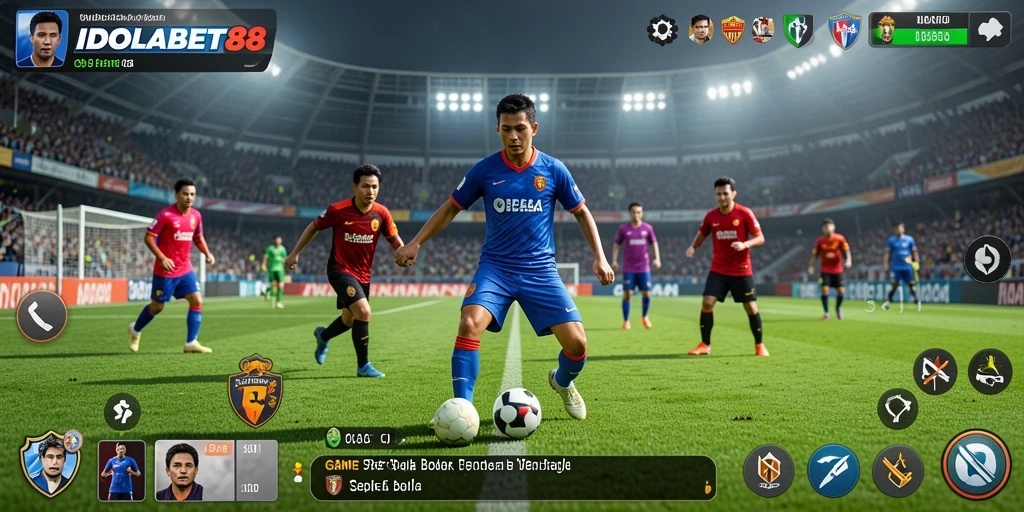 Tampilan utama gameplay IDOLABET88 dengan aksi sepak bola yang mendebarkan.