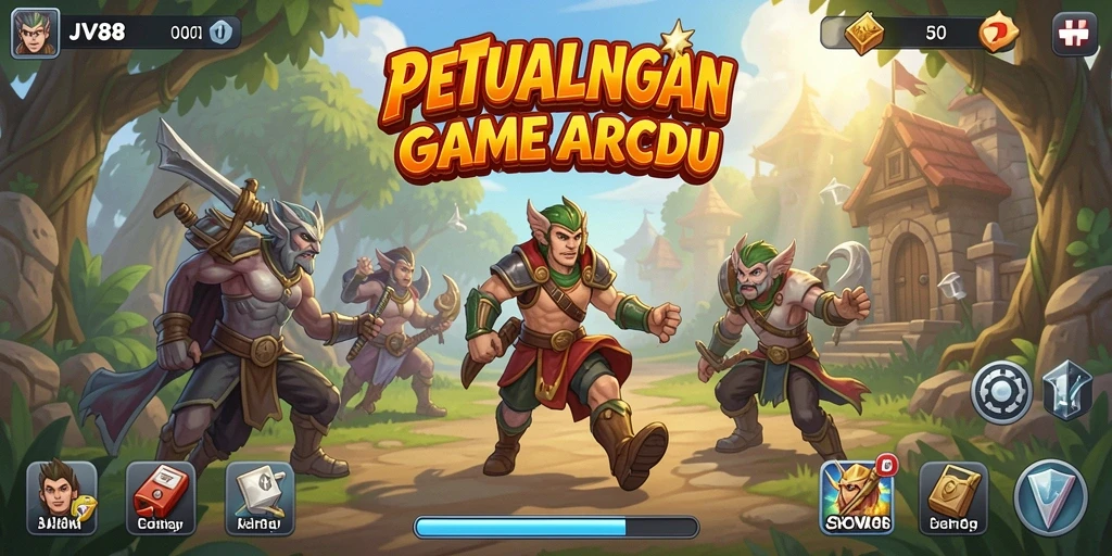 Screenshot utama JV88 menunjukkan aksi penuh warna dalam gameplay Arcade.