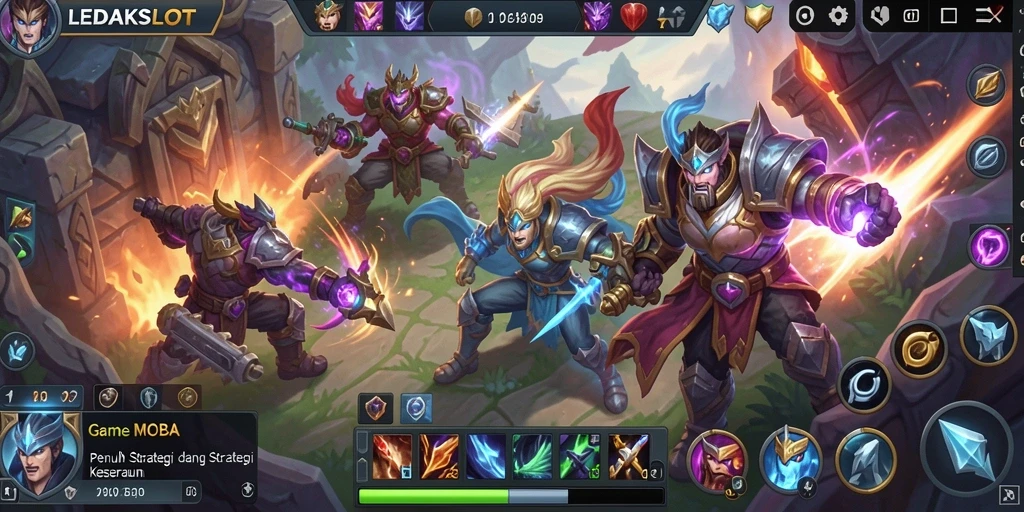 Tangkapan layar utama LEDAKSLOT menunjukkan pertarungan epik dalam game MOBA.
