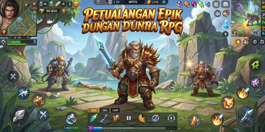 Screenshot gameplay MPO76 menampilkan aksi pertempuran seru dalam petualangan RPG.