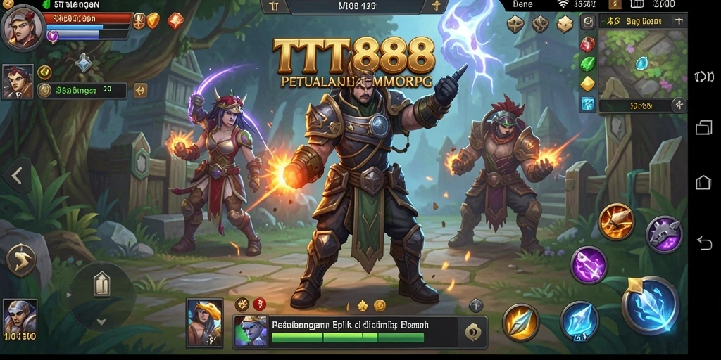 Screenshot gameplay TTT888 yang menampilkan aksi epik dalam pertempuran MMORPG.
